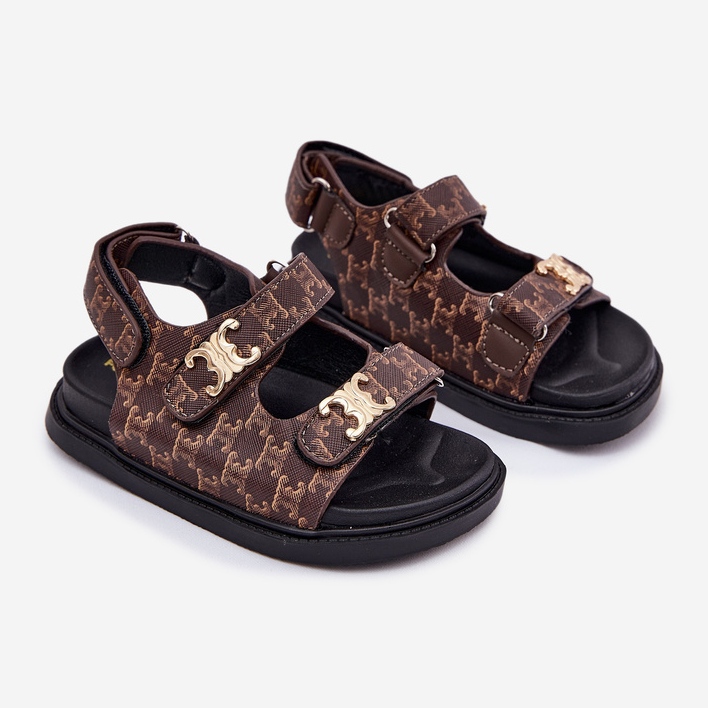 Børns velcro -sandaler med gyldne detaljer brune 1