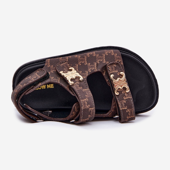 Børns velcro -sandaler med gyldne detaljer brune 2