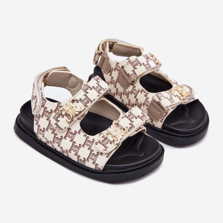 Børns velcro -sandaler med gyldne detaljer beige 1