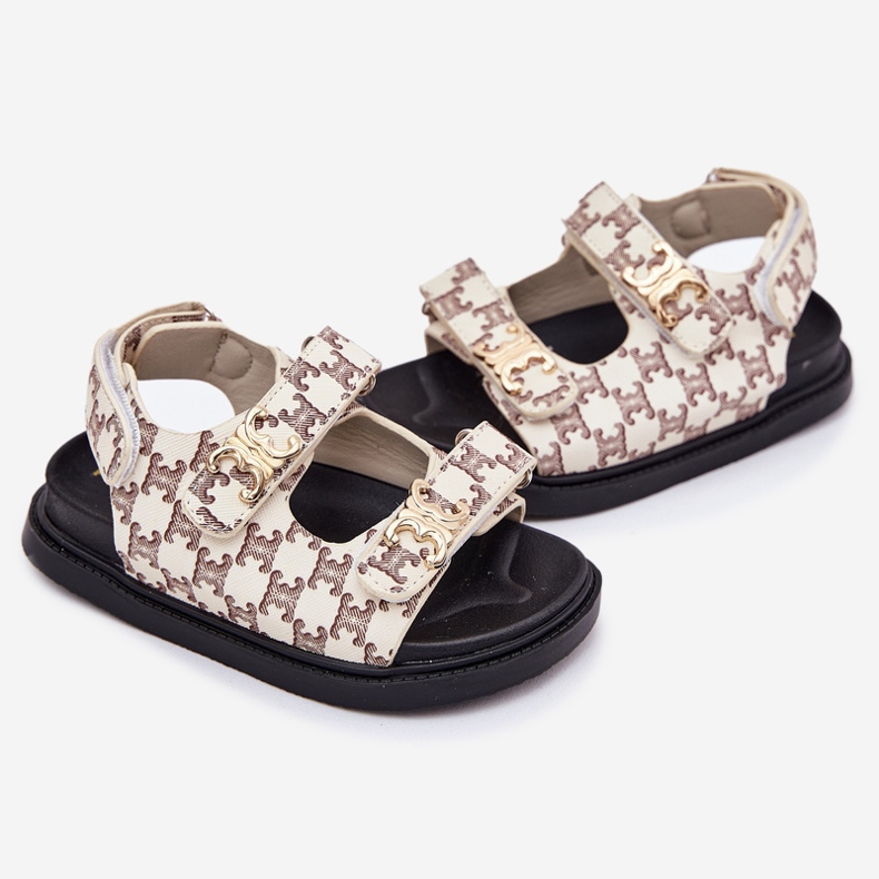 Børns velcro -sandaler med gyldne detaljer beige 2