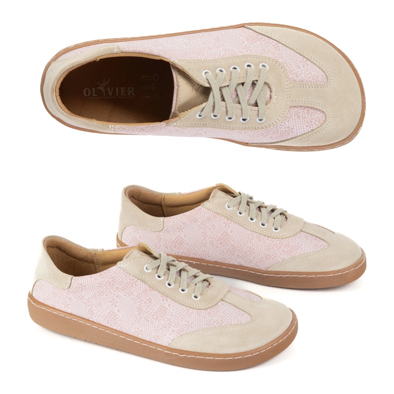 Barfodet kvinders lædersko Olivier Eliza Pink Flowers lyserød 1