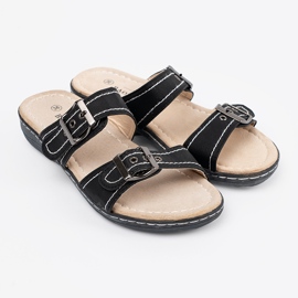 Shelvt Sorte kvinder flip flops med spænder 3