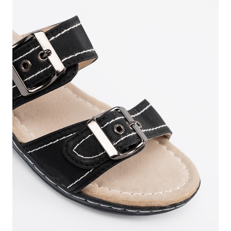Shelvt Sorte kvinder flip flops med spænder 1