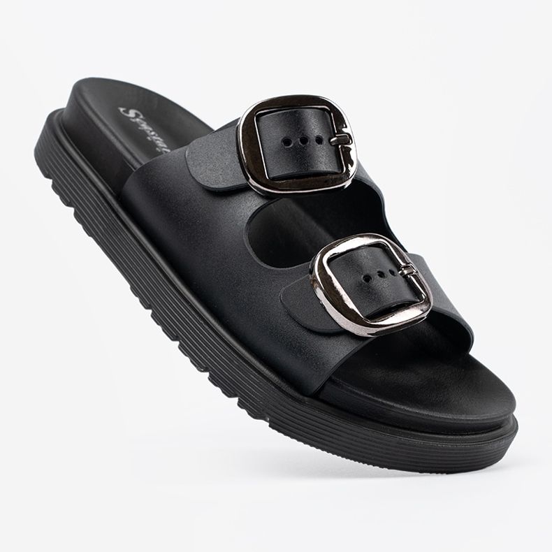 Seastar Sort flip flops med sølvspænder 1
