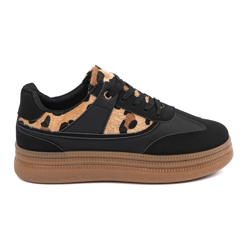 Kvinders sorte sneakers med leopardprintindsatser 2