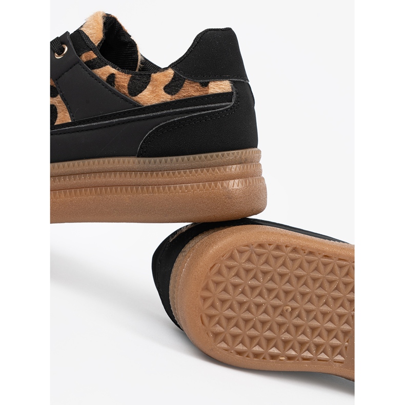 Kvinders sorte sneakers med leopardprintindsatser 1