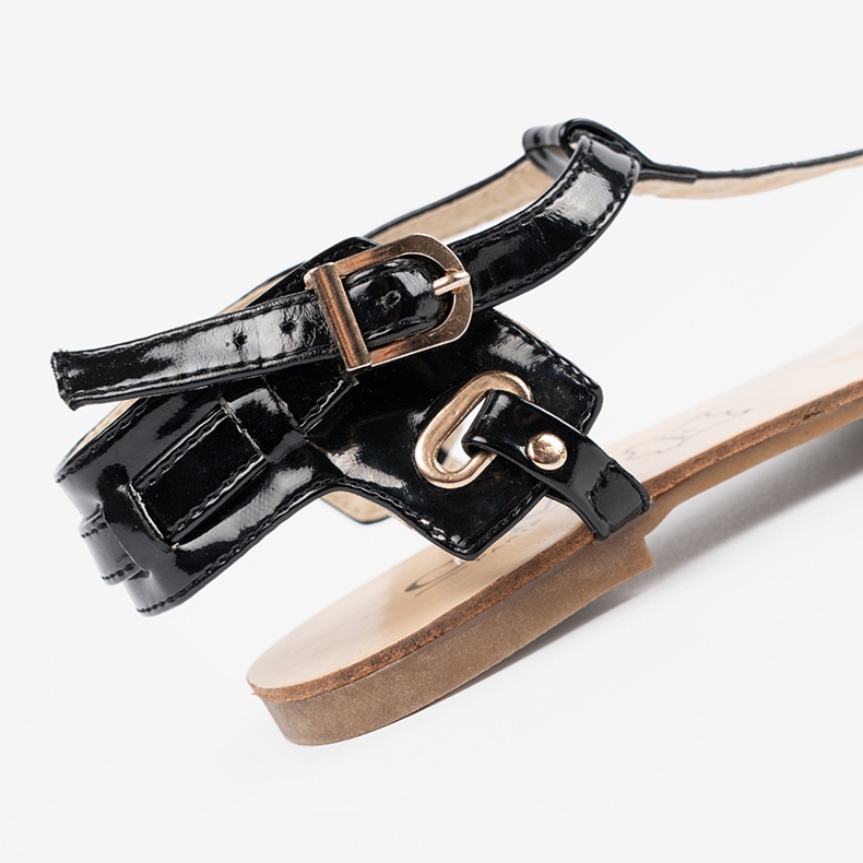 Sorte flade sandaler i japansk stil 2