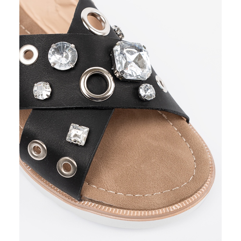 Shelvt Sorte sandaler med dekorative studs 1