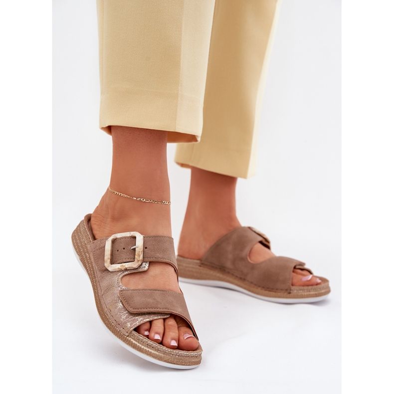 Kvinders flip flops med en spænde og velcro inblu MK000013 Brown brun 2