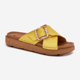 Kvinders læder flip flops med inblu ed0003iu gul 4