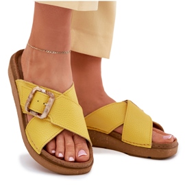 Kvinders læder flip flops med inblu ed0003iu gul 8
