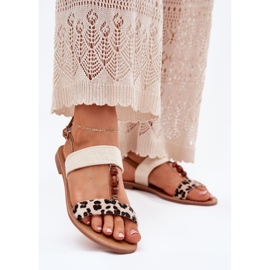 Flade kvinders sandaler med perle beige perleperler 2