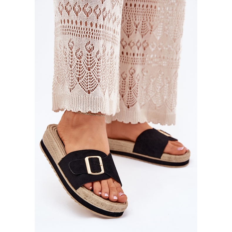Kvinders flip flops på platformen med en gylden klemme sort 2