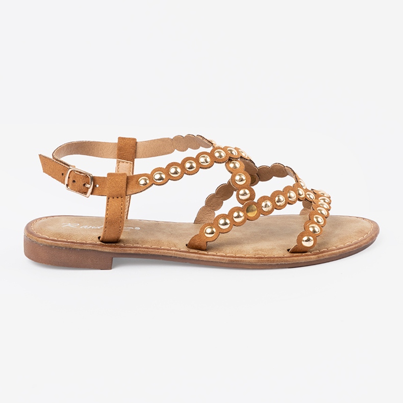 Caramel Flat Sandals med studs beige 1