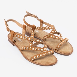 Caramel Flat Sandals med studs beige 2