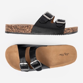 Shelvt Sort profilerede kvinders flip flops med spænder 5