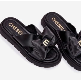 Kvinders læder flip flops på platformen med Chebello 4647 sort bue 2