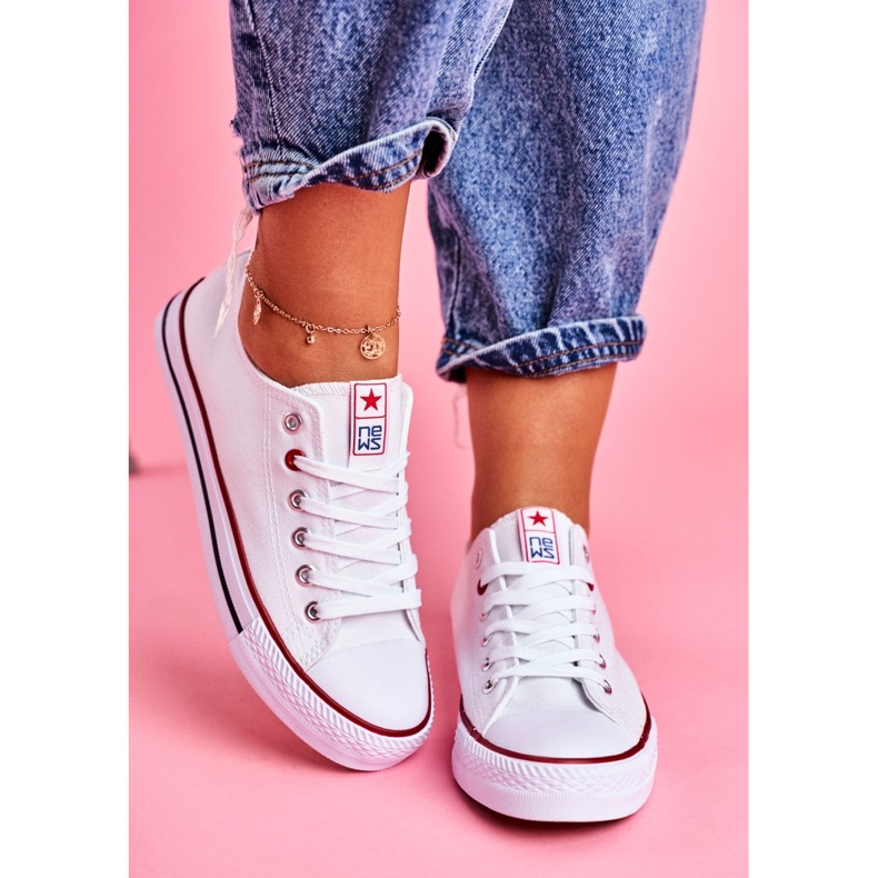 News Sneakers i stof til kvinder, hvide 3
