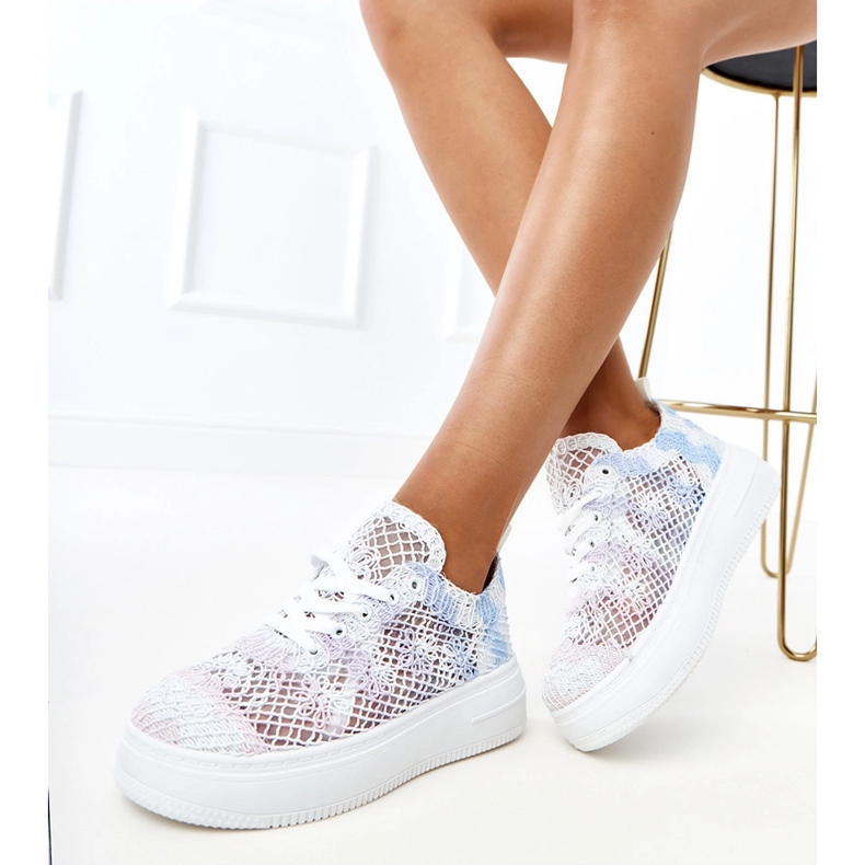 Multicolored Openwork sneakers på platformen hvid 2