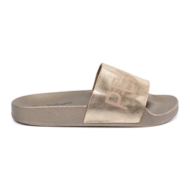 Shelvt Golden Flat flip flops med en inskription gylden 2