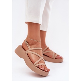 Kvinders sandaler på platformen med beige striber 2