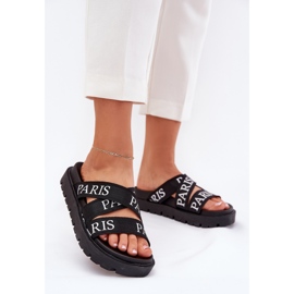 Kvinders flip flops med Paris -materialestriber på platformen sort 2