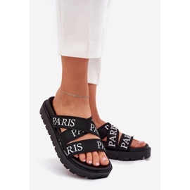 Kvinders flip flops med Paris -materialestriber på platformen sort 1