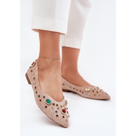 Kvinders ballerinas dekoreret med beige krystaller 2