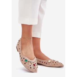 Kvinders ballerinas dekoreret med beige krystaller 1