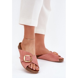 Læder flip flops med en gylden klemme maciejka 07000-15 lyserød 2