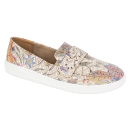 Olivier Kvinders barfodede Inga Loafers med en bred front polsk beige blomster 1