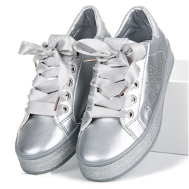 Glitter sneakers med et bånd grå 1