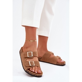 Boto Kvinders flip flops med gyldne klemmer og lysebrun luner 2