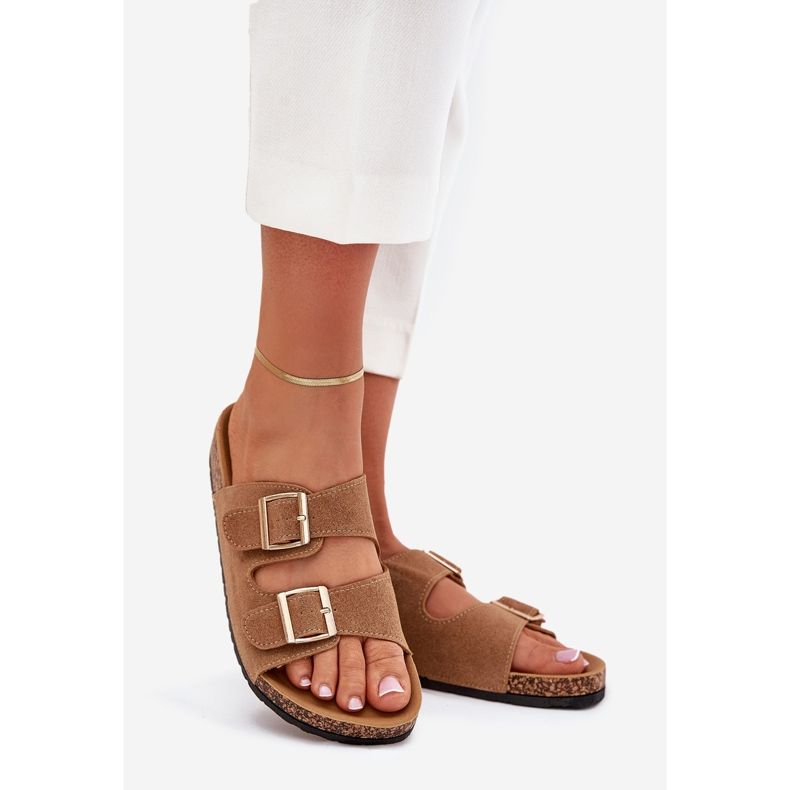Boto Kvinders flip flops med gyldne klemmer og lysebrun luner 1