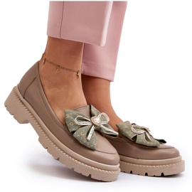 Kvinders læder loafers med Laura Messi 2787 beige 4