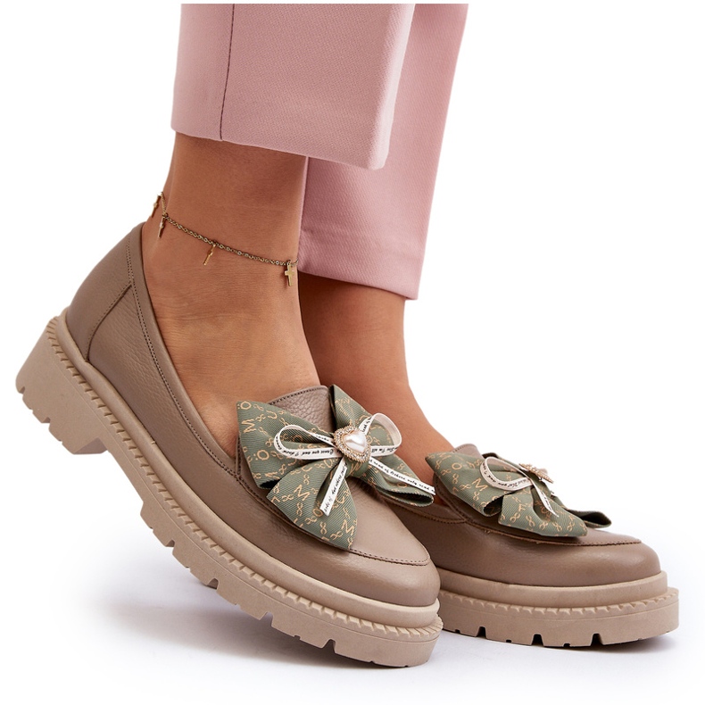 Kvinders læder loafers med Laura Messi 2787 beige 4