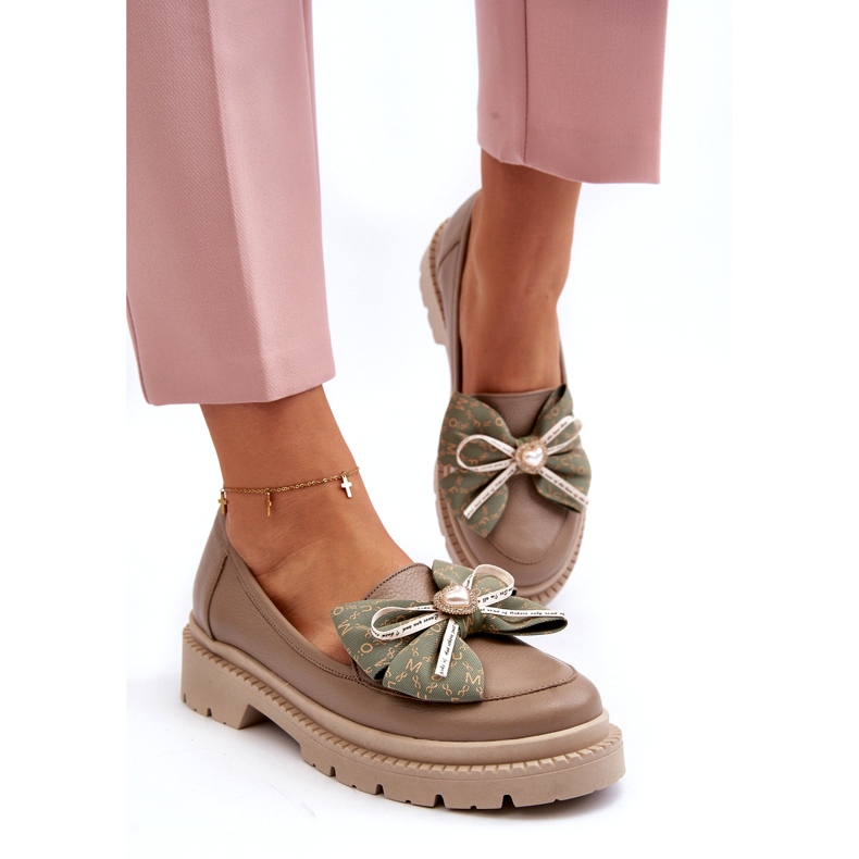 Kvinders læder loafers med Laura Messi 2787 beige 3