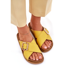 Kvinders læder flip flops med inblu ed0003iu gul 3
