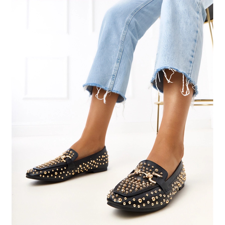 Sorte loafers dekoreret med lea stop 1