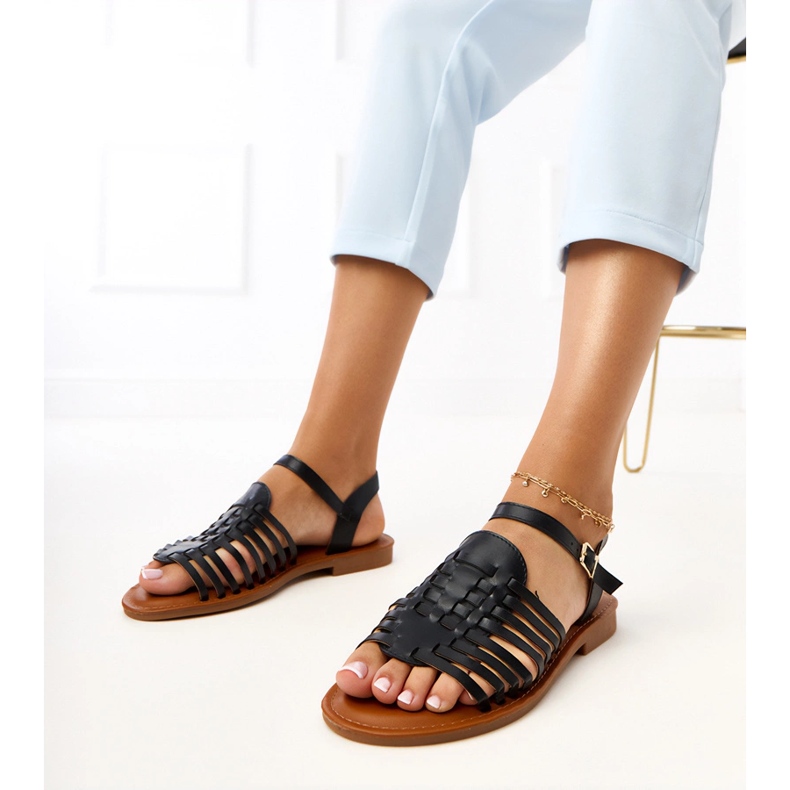 Sorte sandaler romersk flad everlay 1