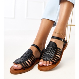 Sorte sandaler romersk flad everlay 2
