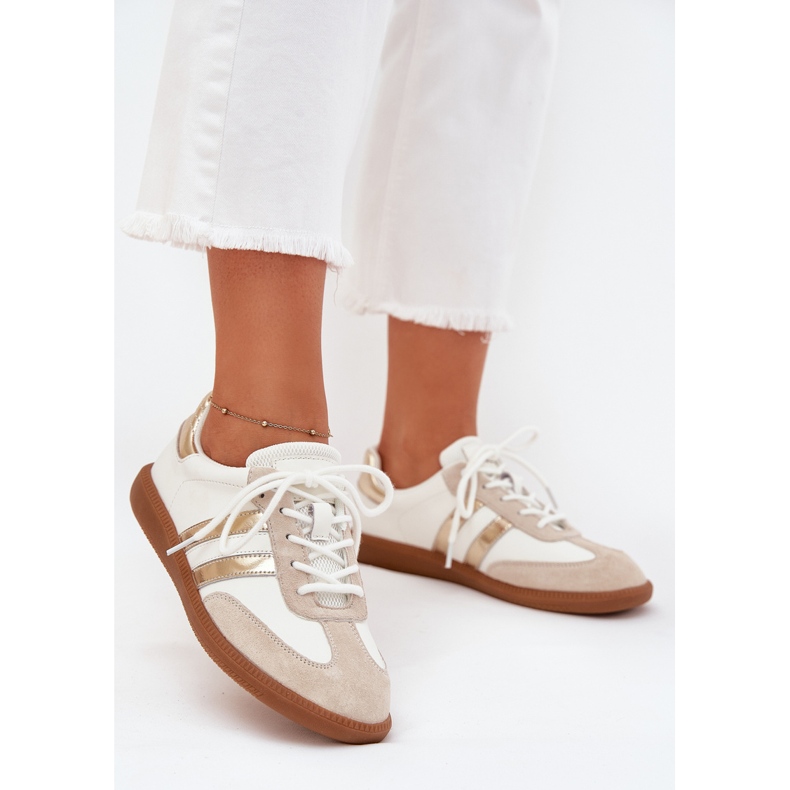 Boto Lavt læder Kvinders hvide og gyldne sneakers Ismina 2