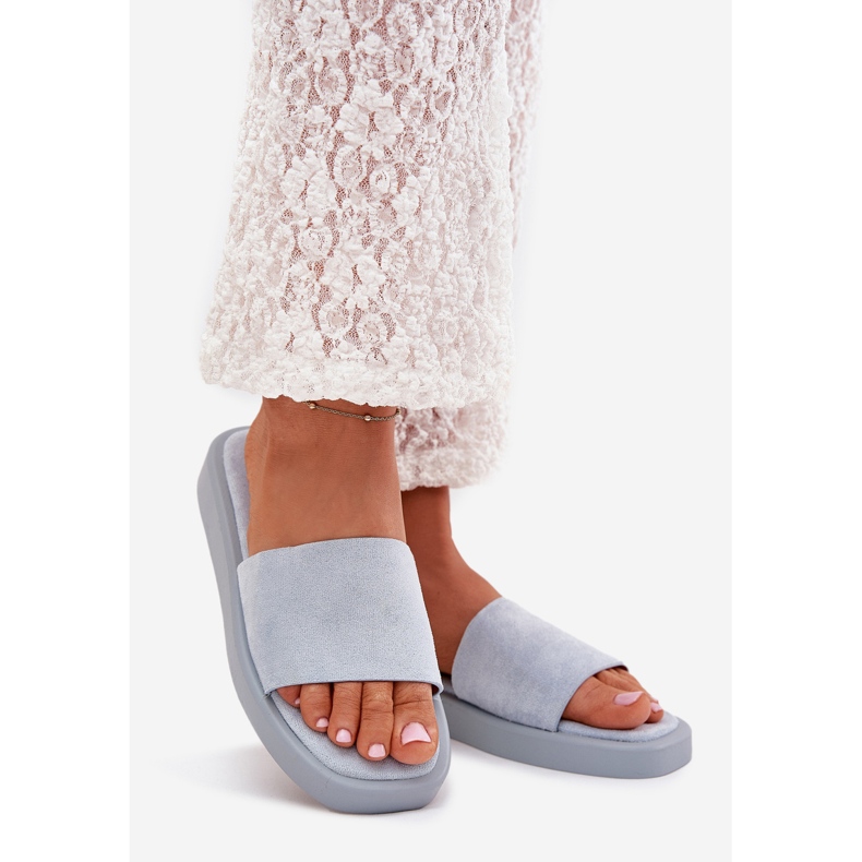 Boto Kvinders hjemmesko på platformen med Eco Suede Light Blue Jorina blå 1