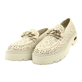 Læder Openwork Women's Loafers på platformen med dekoration CLW319405 Beige 3
