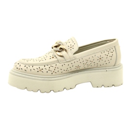 Læder Openwork Women's Loafers på platformen med dekoration CLW319405 Beige 2