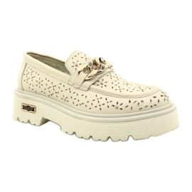 Læder Openwork Women's Loafers på platformen med dekoration CLW319405 Beige 1