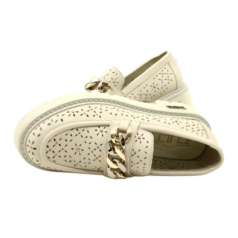 Læder Openwork Women's Loafers på platformen med dekoration CLW319405 Beige 5