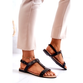 S.Barski Kvinders sandaler med sorte rhinestones 3