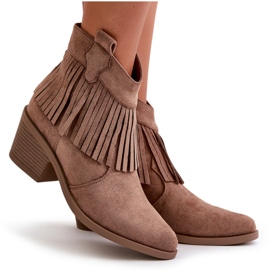 Women's Eco-Elendian Brown Boots With Fringes S.Barski Hy42-127 beige 6
