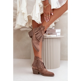 Women's Eco-Elendian Brown Boots With Fringes S.Barski Hy42-127 beige 3